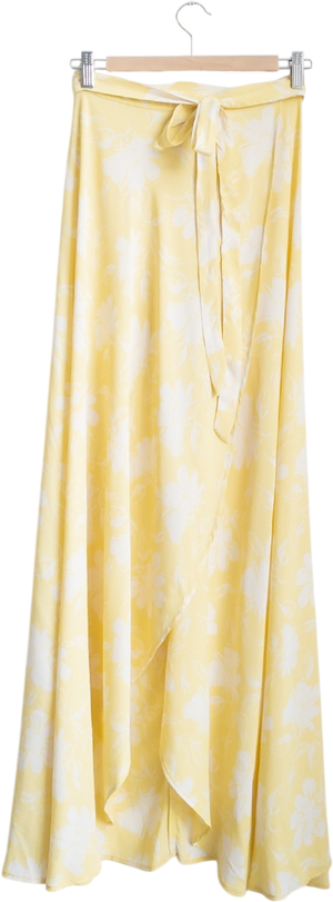 REFORMATION Butter Yellow Floral Wrap Maxi Skirt UK M/L