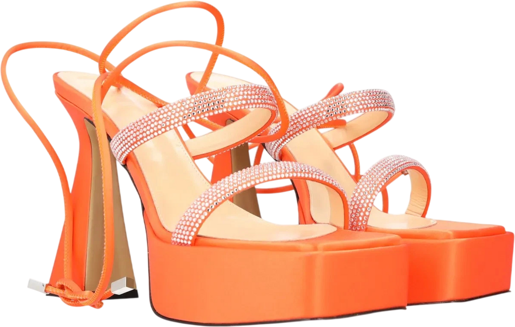 MACH & MACH Sandals - Devon Orange Crystal Embellished Platform Heel UK 6 EU 39