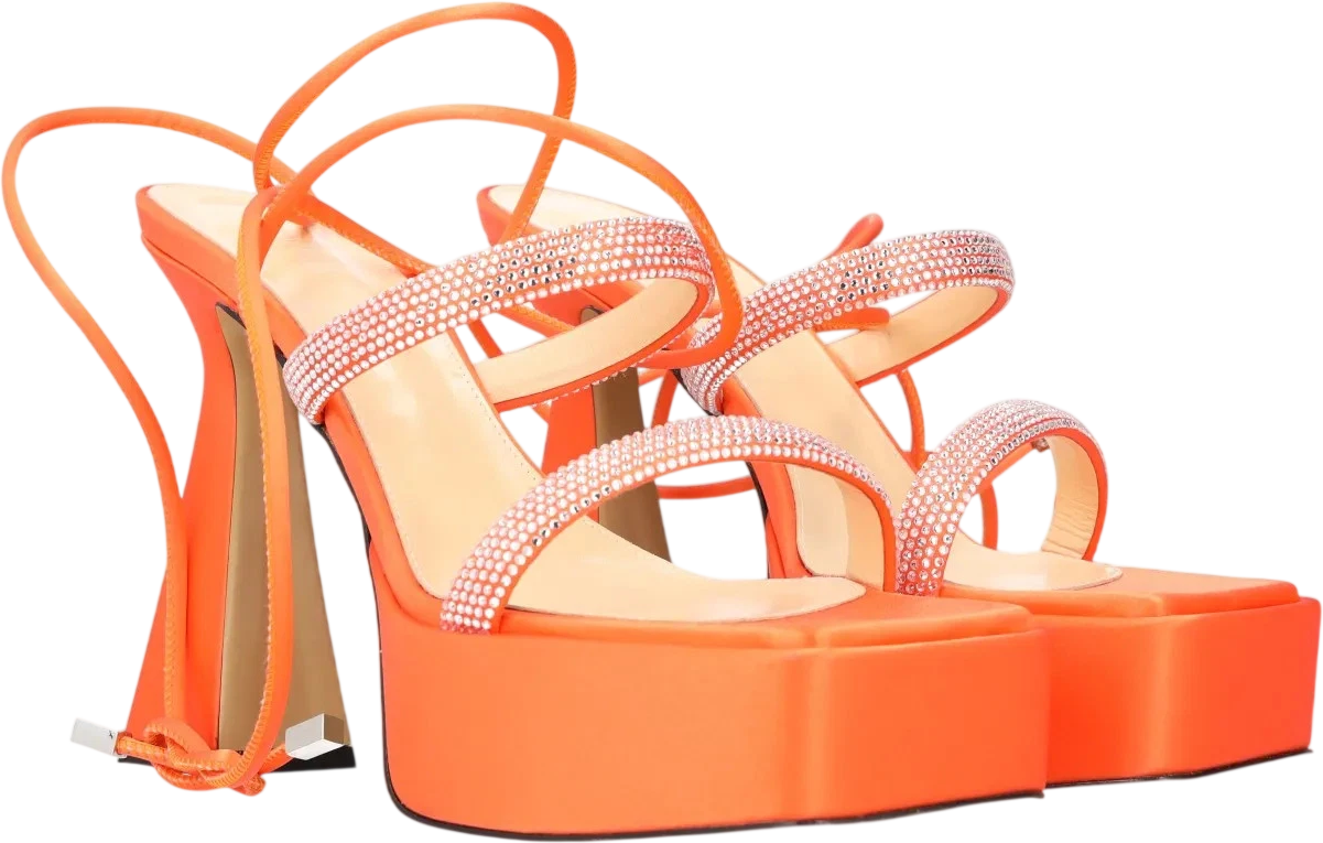 MACH & MACH Sandals - Devon Orange Crystal Embellished Platform Heel UK 6 EU 39