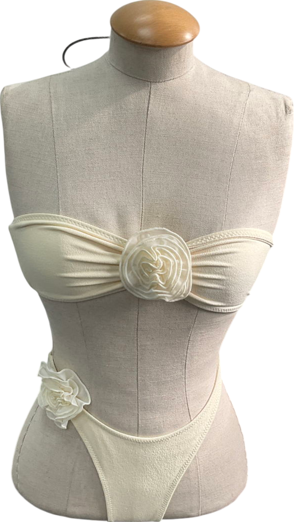 SAME Los Angeles Cream Rose Bandeau Bikini Set UK S