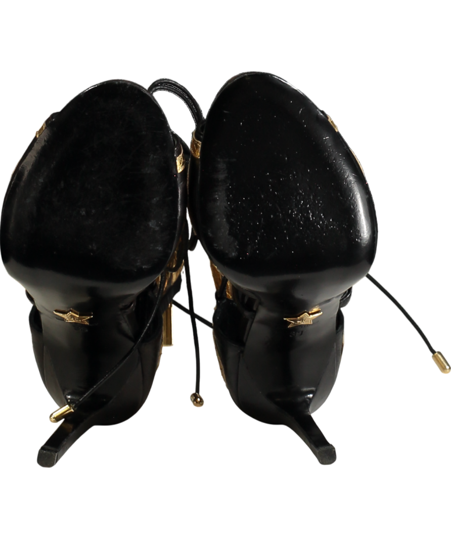 JF London Black Open Toe Lace-up Gold Detail Heels UK 6 EU 39 👠