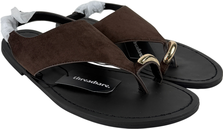 Threadbare T-strap Toe Loop Sandals In Chocolate Brown UK 5 EU 38