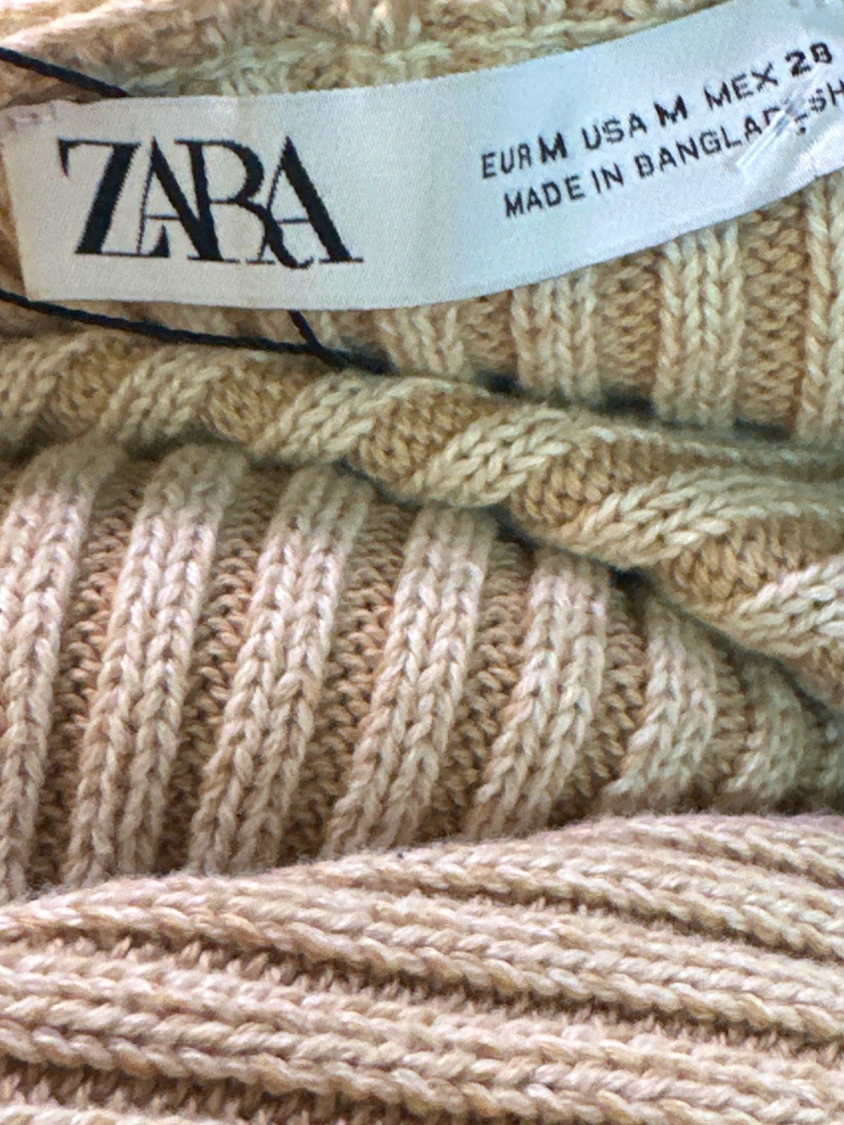 Zara Beige Ribbed Knit Hoodie UK M