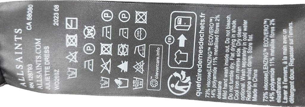 AllSaints Black Long Sleeve Metallic Thread Mini Dress UK S