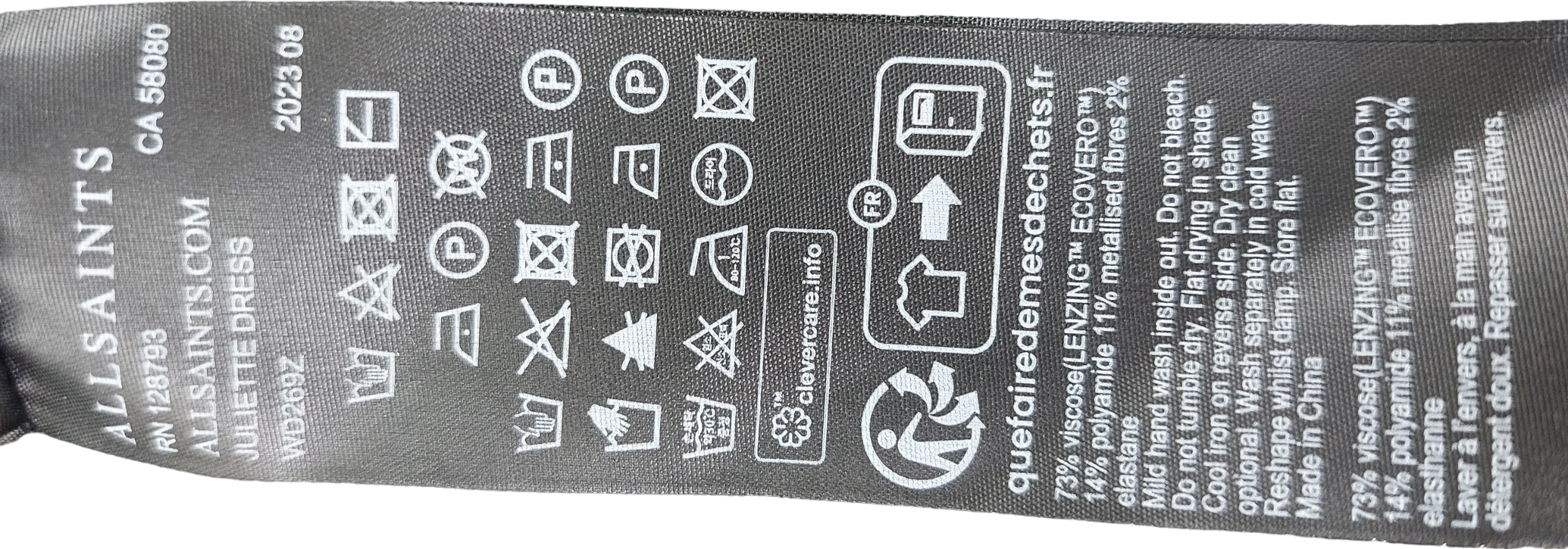 AllSaints Black Long Sleeve Metallic Thread Mini Dress UK S