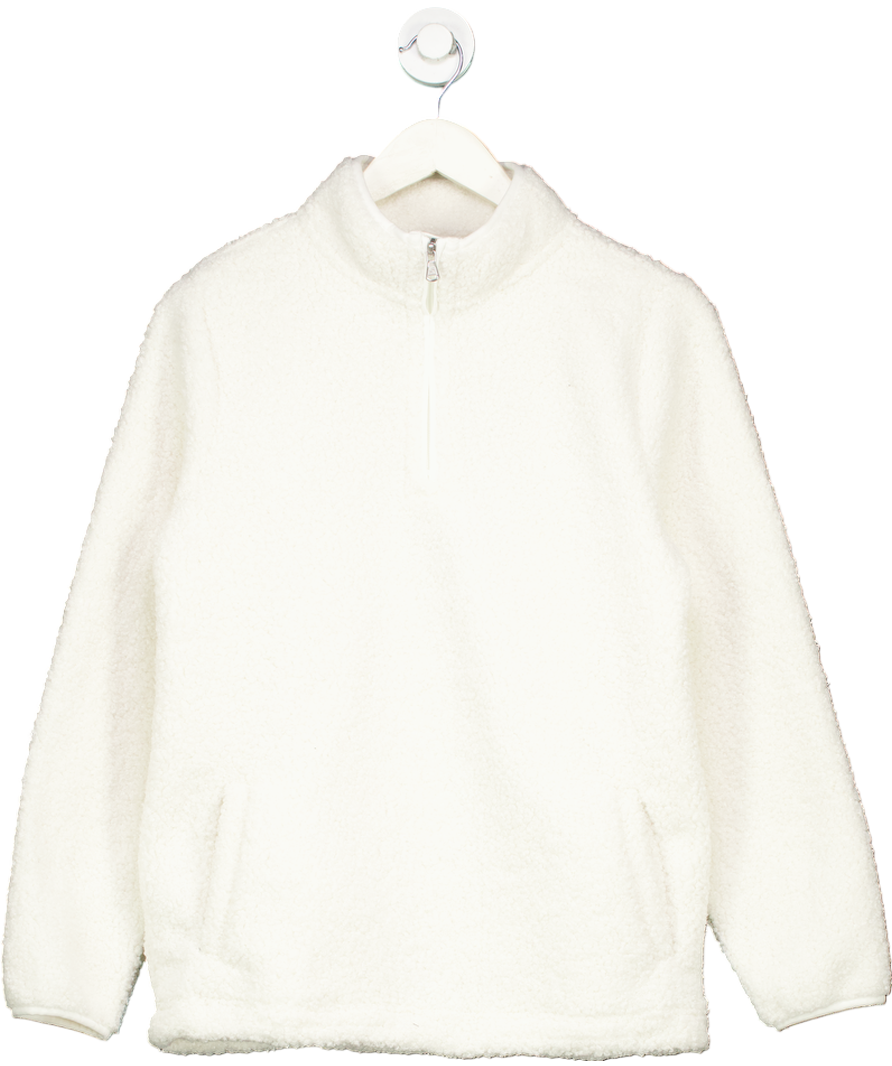 Crew Clothing Company White Borg Lounge Half Zip Sweatshirt In Marshmallow UK 8