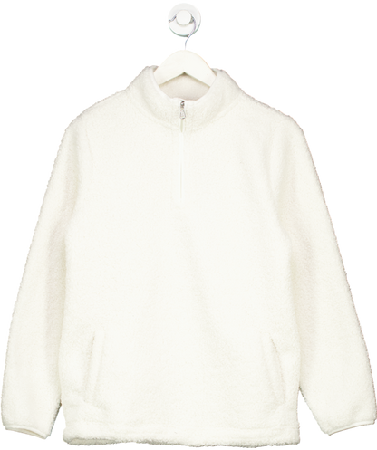 Crew Clothing Company White Borg Lounge Half Zip Sweatshirt In Marshmallow UK 8