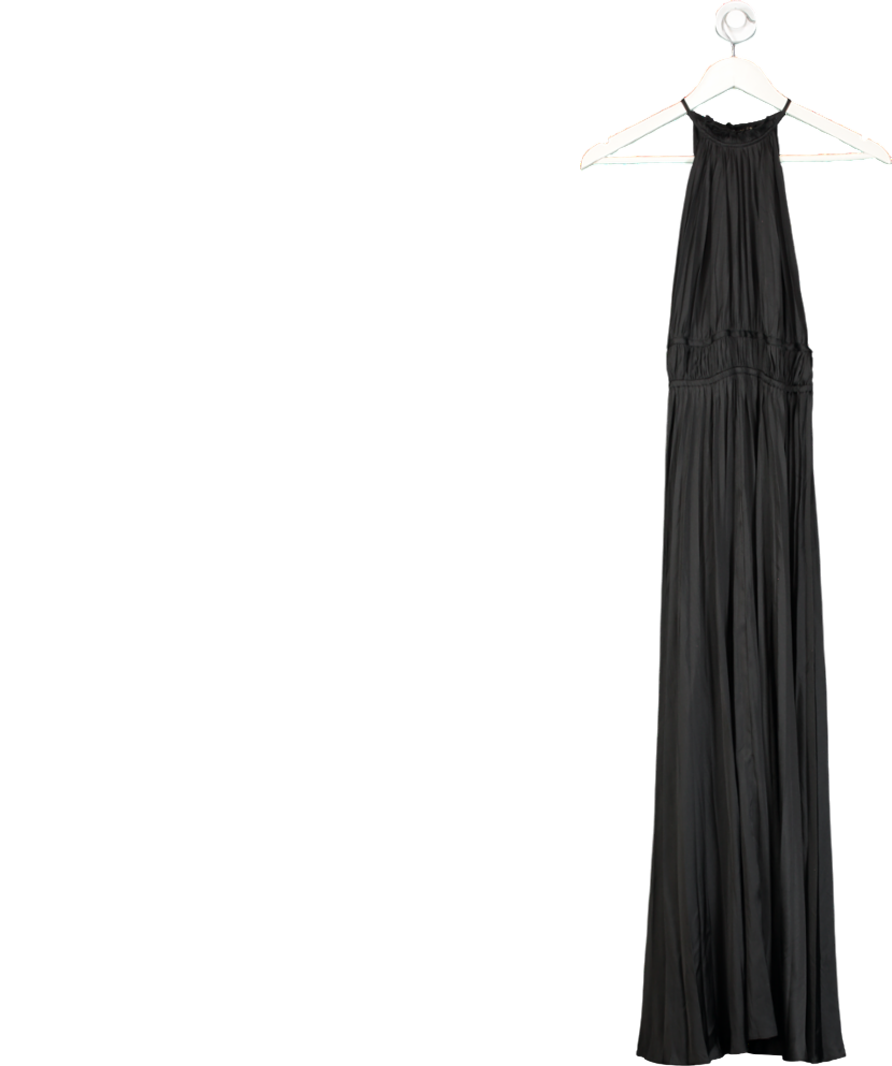 Maje Black Pleated Satin Maxi Dress UK 8