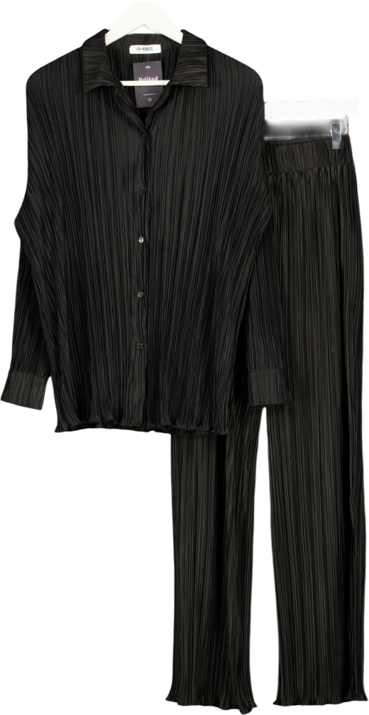 4th & Reckless 2-piece Black Plisse Shirt And Trouser Set UK 6
