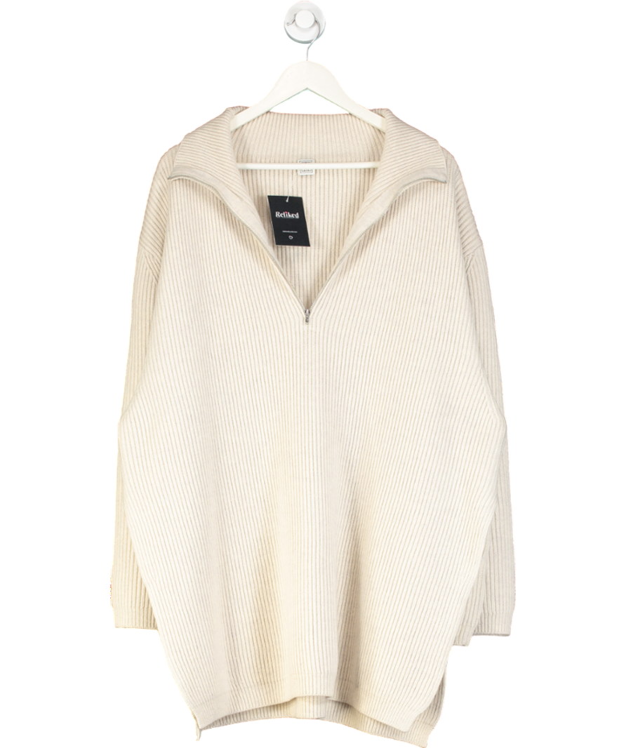 Totême Beige Oversized Zip-neck Ribbed Wool-blend Sweater UK S