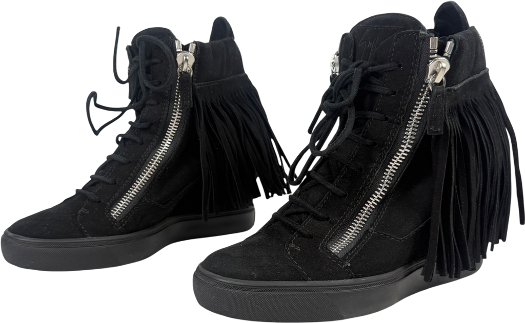 Guiseppe zanotti Black Suede Tassel Wedge Trainer UK 7 EU 40 👠