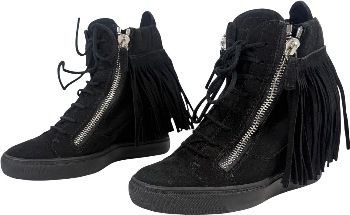 Guiseppe zanotti Black Suede Tassel Wedge Trainer UK 7 EU 40 👠