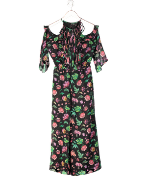 Rachel Zoe Black Floral Print Cold-shoulder Silk Jumpsuit UK 8