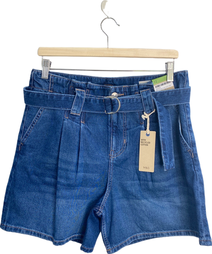 M&S Blue Paperbag Denim Shorts with Belt UK 12