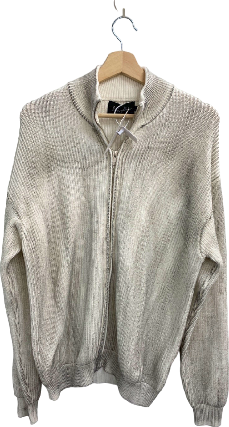 JCAESAR Off White Zip-Up Ribbed Sweater UK Size L