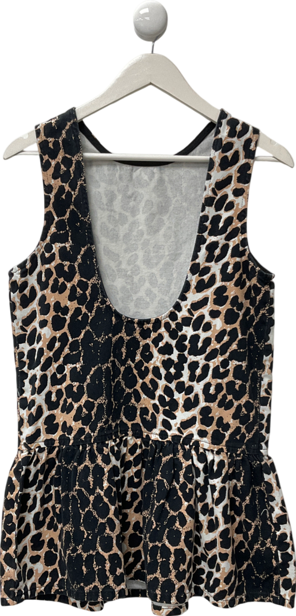 ASOS Brown Denim Dropwaist Mini Dress In Leopard UK 8
