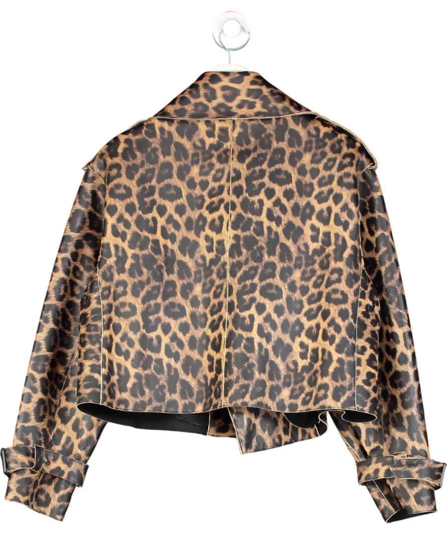 JANE & TASH Brown Leopard Print Oversized Leather Jacket UK M