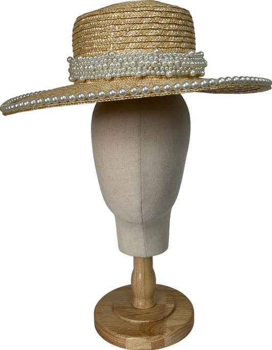 SELF SAME Cream Petra Pearl embellished Straw Hat One Size