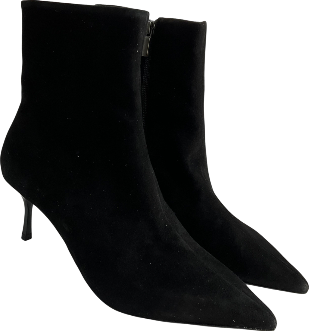 Next Black Suede Forever Comfort Pointed Toe Skinny Heeled Ankle Boots UK 5 EU 38 👠