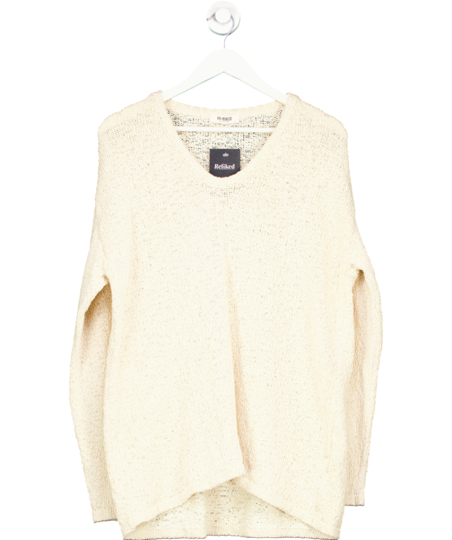 4th & Reckless Boucle Knit Scoop Neck Jumper In Cream UK 8