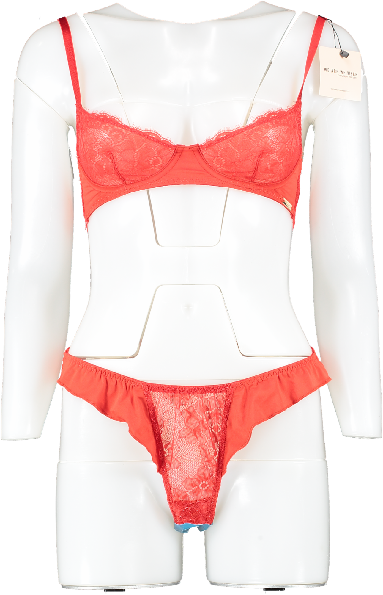 We Are We Wear Red Grace Lace Fluted Edge Bikini Set UK XS
