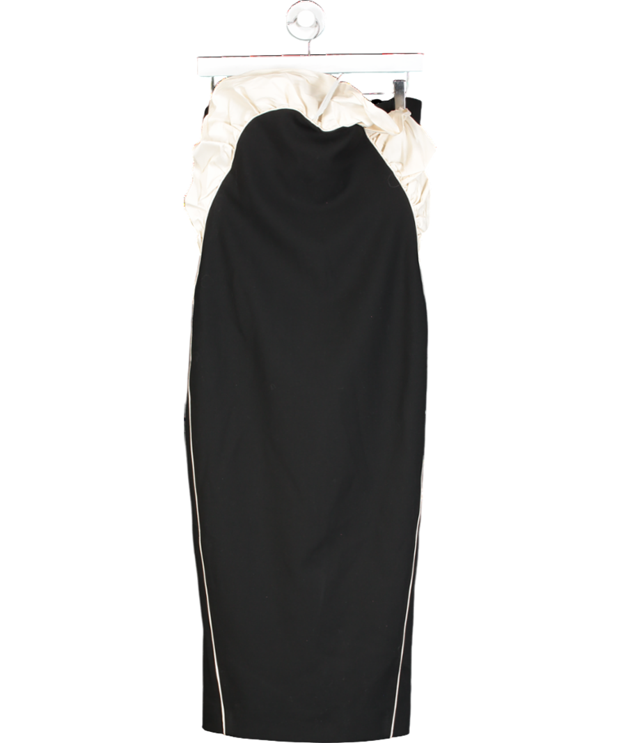 Karen Millen Black Ruffle Taffeta Compact Stretch Bandeau Tailored Midi Dress UK 6