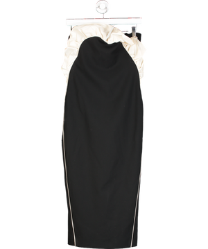 Karen Millen Black Ruffle Taffeta Compact Stretch Bandeau Tailored Midi Dress UK 6