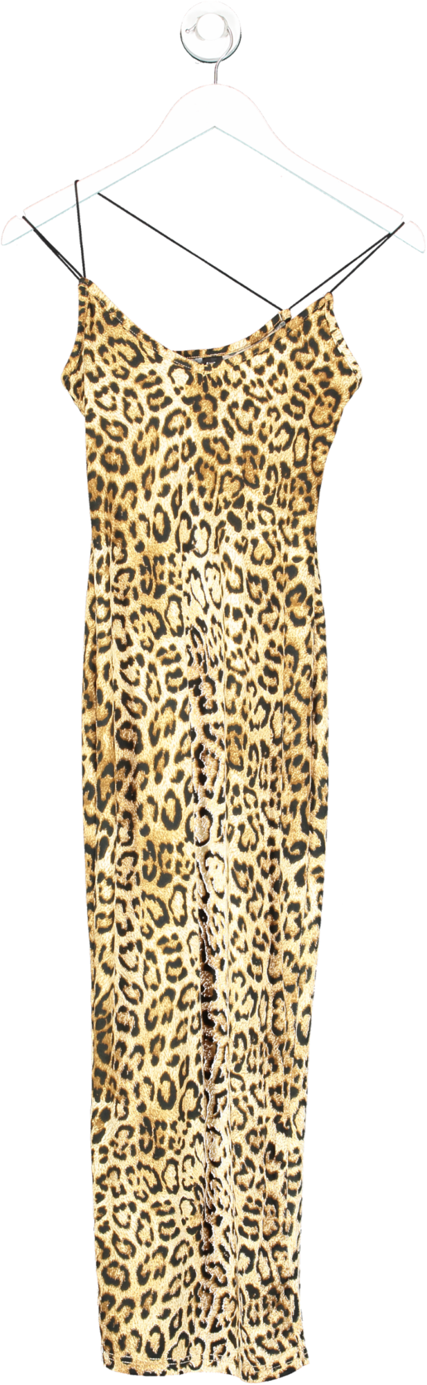 SHEIN Brown Leopard Print Midi Dress With Slit Detail UK XS