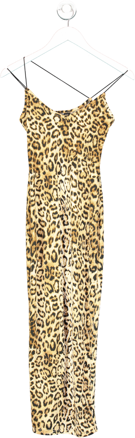 SHEIN Brown Leopard Print Midi Dress With Slit Detail UK XS