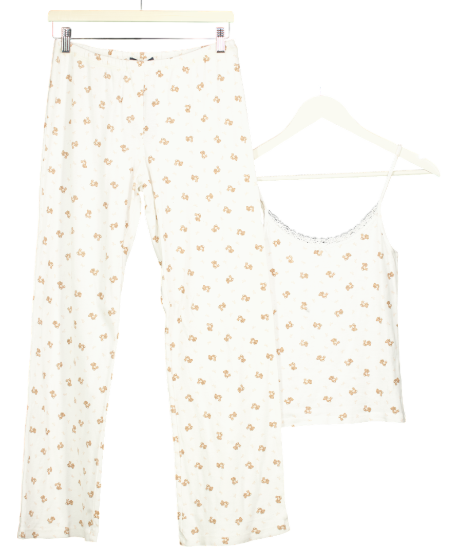 Brandy Melville White Keira Teddy Bear Pants + Teddy Lace Tank UK 10