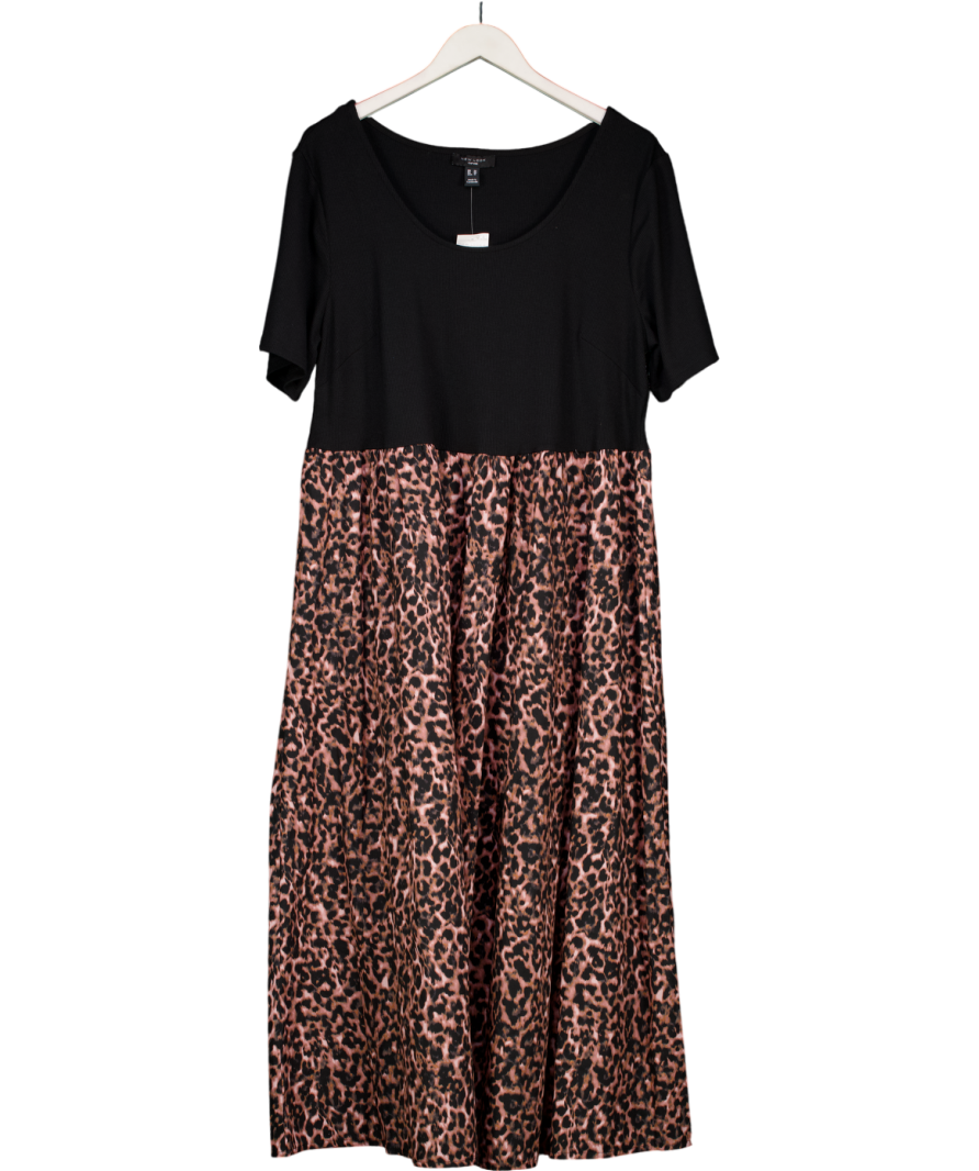 New Look Black Curves Brown Leopard Print Poplin Midi Dress UK 22