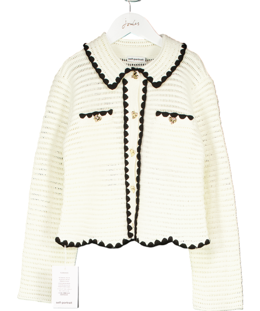 Self-Portrait Cream Crochet Cardigan with gold heart button detail 8-10 Years