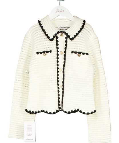 Self-Portrait Cream Crochet Cardigan with gold heart button detail 8-10 Years