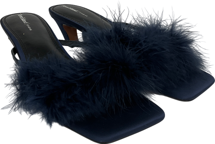 River Island Blue Feather Kitten Heel Mules UK 7 EU 40 👠