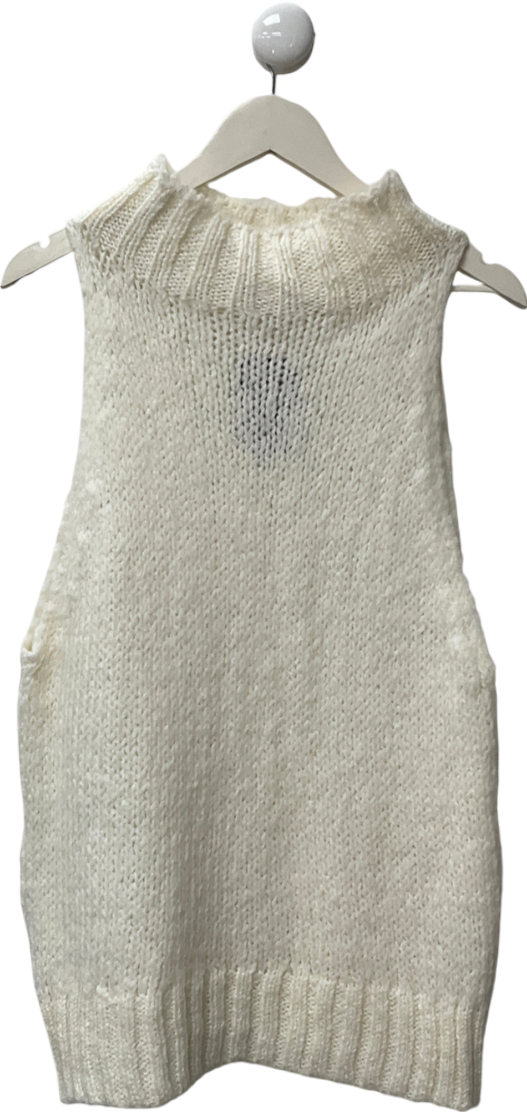 ZARA White Knitted High Neck Sleeveless Top UK L