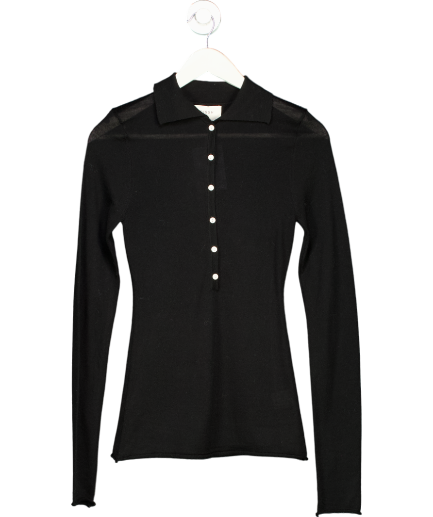 DISSH Black Jane Merino Wool Polo Knit Top UK XS