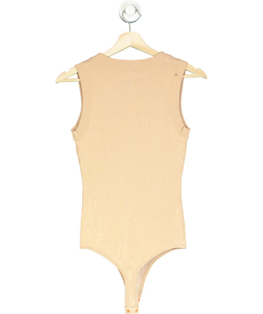 Ronny Kobo Beige Romy Button-detail Bodysuit UK M