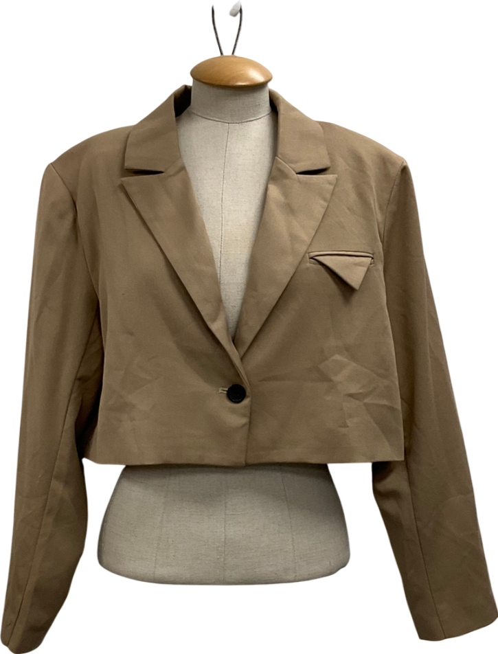 4th & Reckless Beige Cropped Blazer With Pocket Detail UK 12