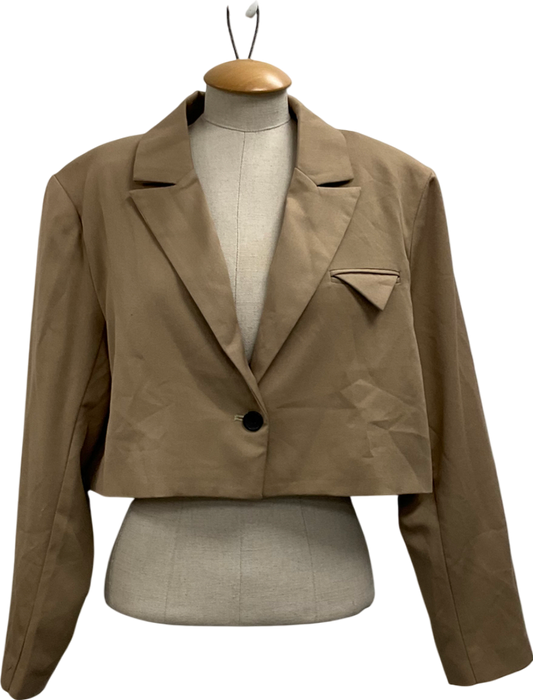 4th & Reckless Beige Cropped Blazer With Pocket Detail UK 12