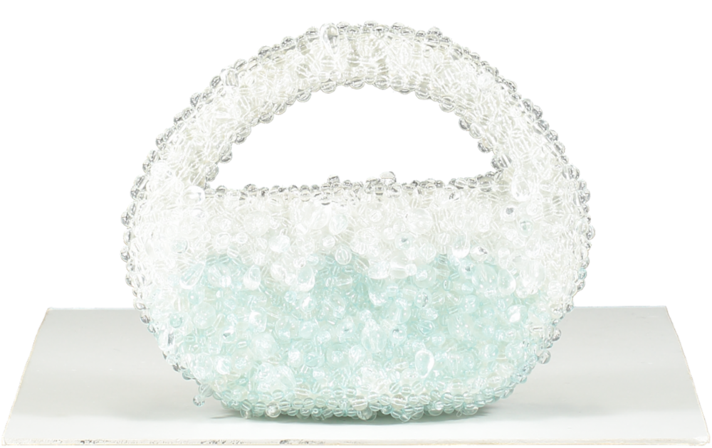Clio Peppiat White Aqua + The Vanguard Droplet Mini Bead-embellished Satin Shoulder Bag