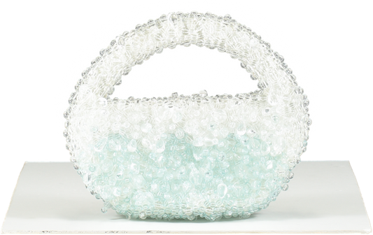 Clio Peppiat White Aqua + The Vanguard Droplet Mini Bead-embellished Satin Shoulder Bag