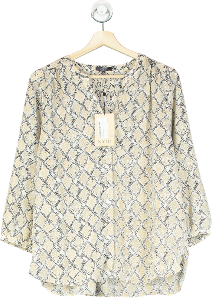 NYDJ Beige Snakeskin Print Pintuck Blouse UK M