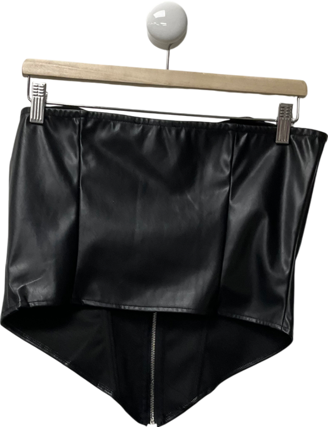 PrettyLittleThing Shape Black Faux Leather Zip Front Corset UK 10