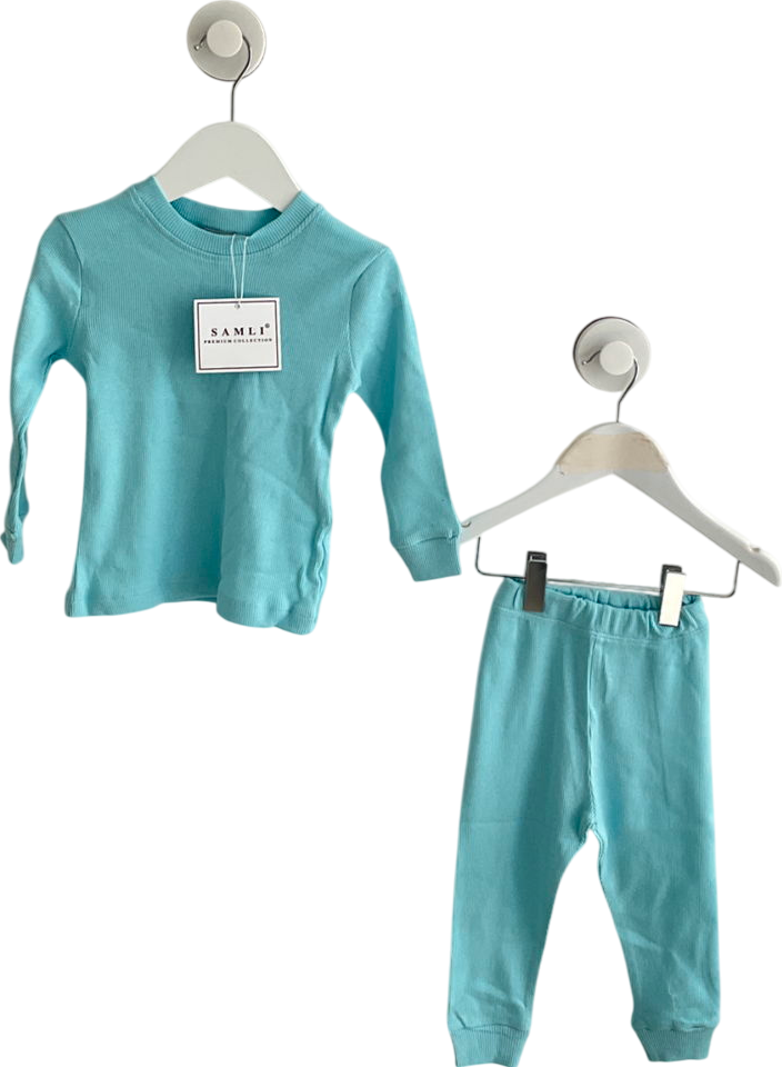 samli premium collection Blue Turquoise Ribbed Set 12-18 Months