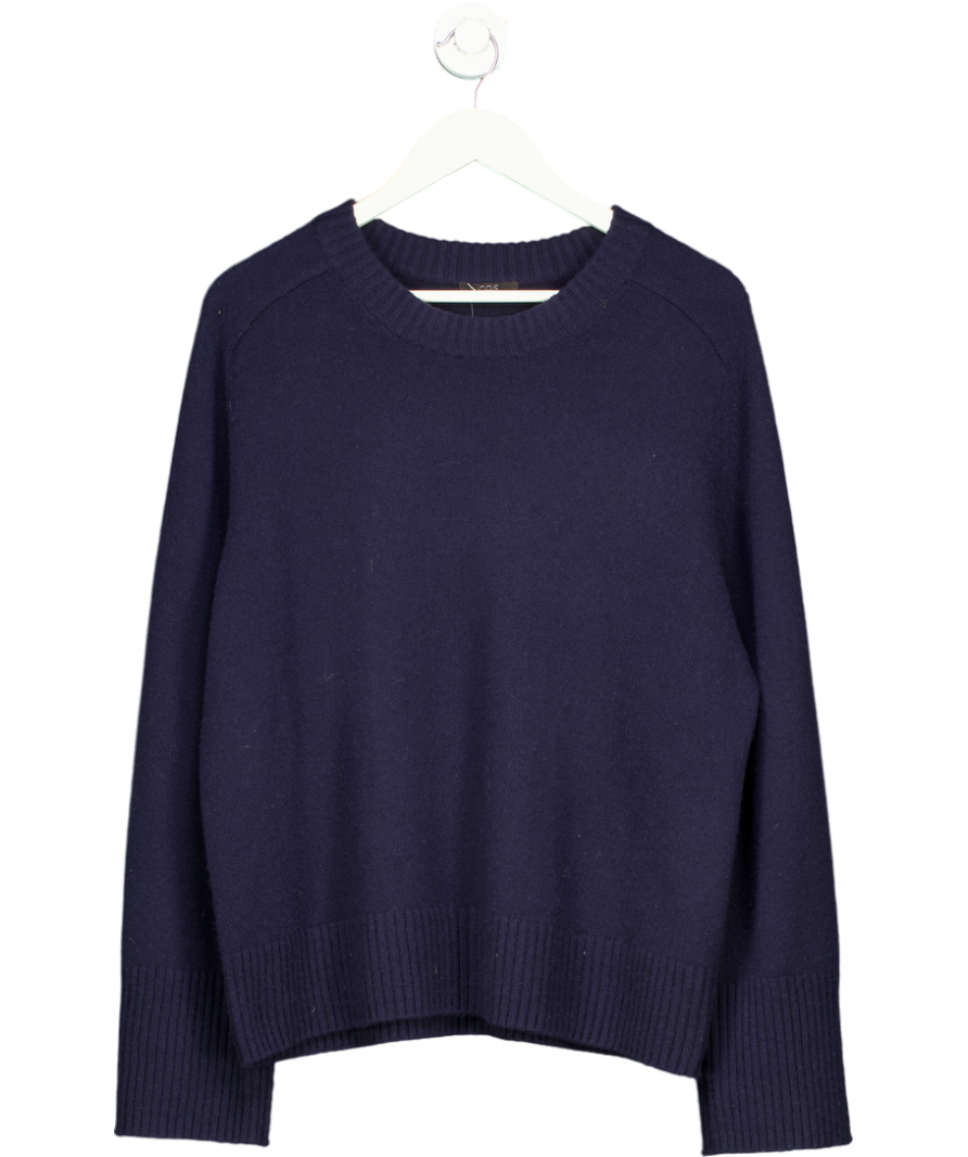 cos Navy Blue 100% Cashmere Jumper With Rib Detail UK S/M