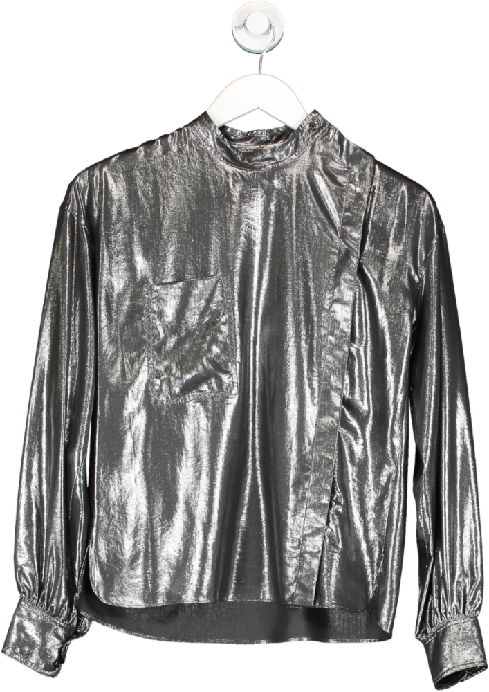Isabel Marant Grey Etoile Dark Silver Melva Haut Lamé Shirt UK 6