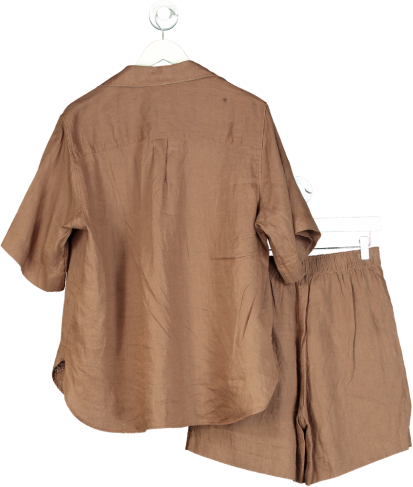 Arket Brown Linen Shirt and Shorts Set UK S