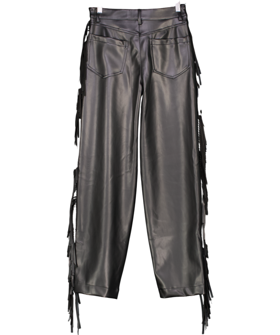 Nasty Gal Black Fringe Faux Leather Trousers UK 6