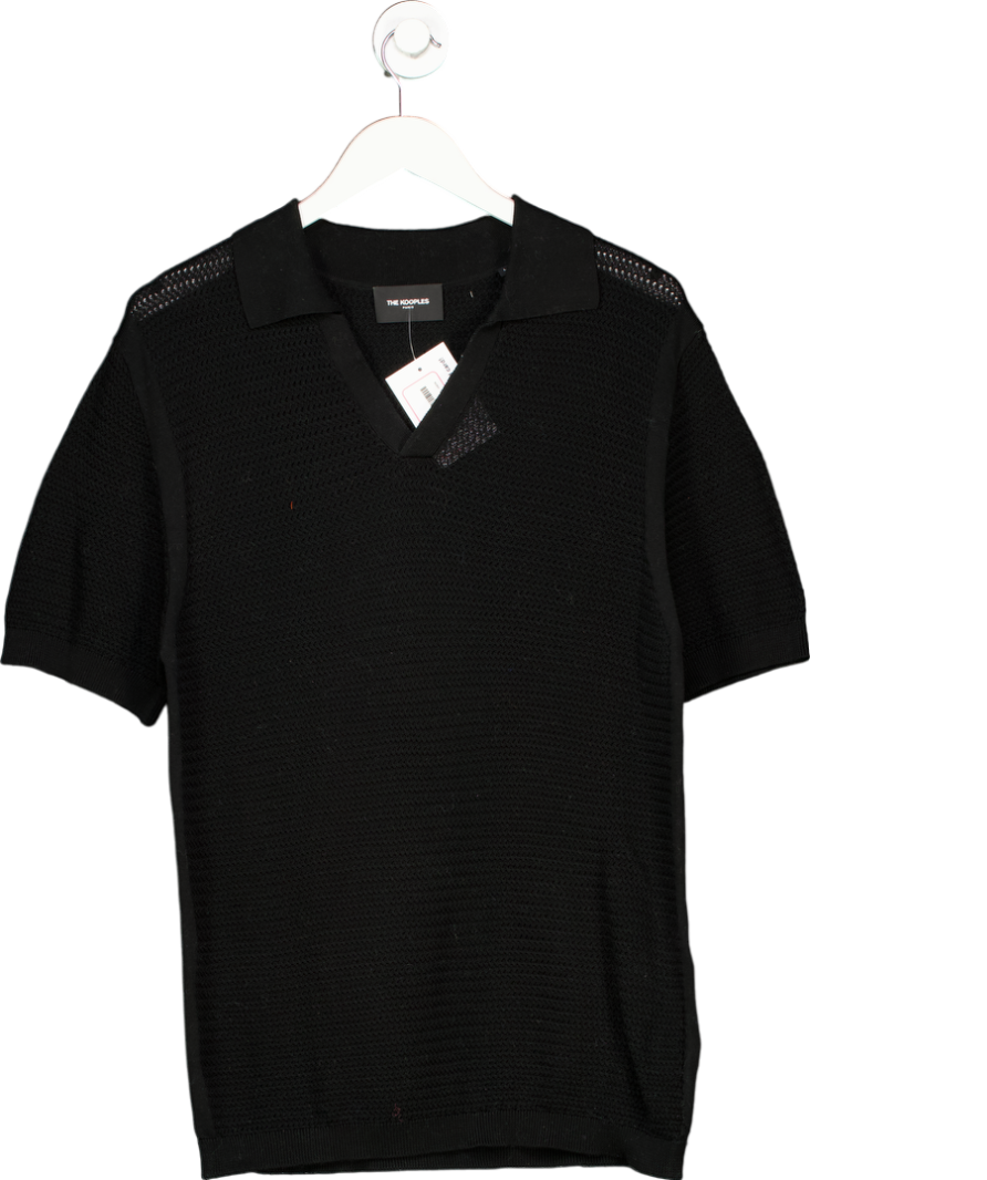 The Kooples Black Openwork Knit Polo T-shirt UK L