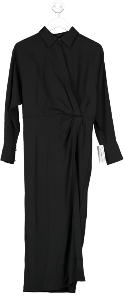 Karen Millen Black Viscose Crepe Long Sleeve Woven Midi Shirt Dress UK 8